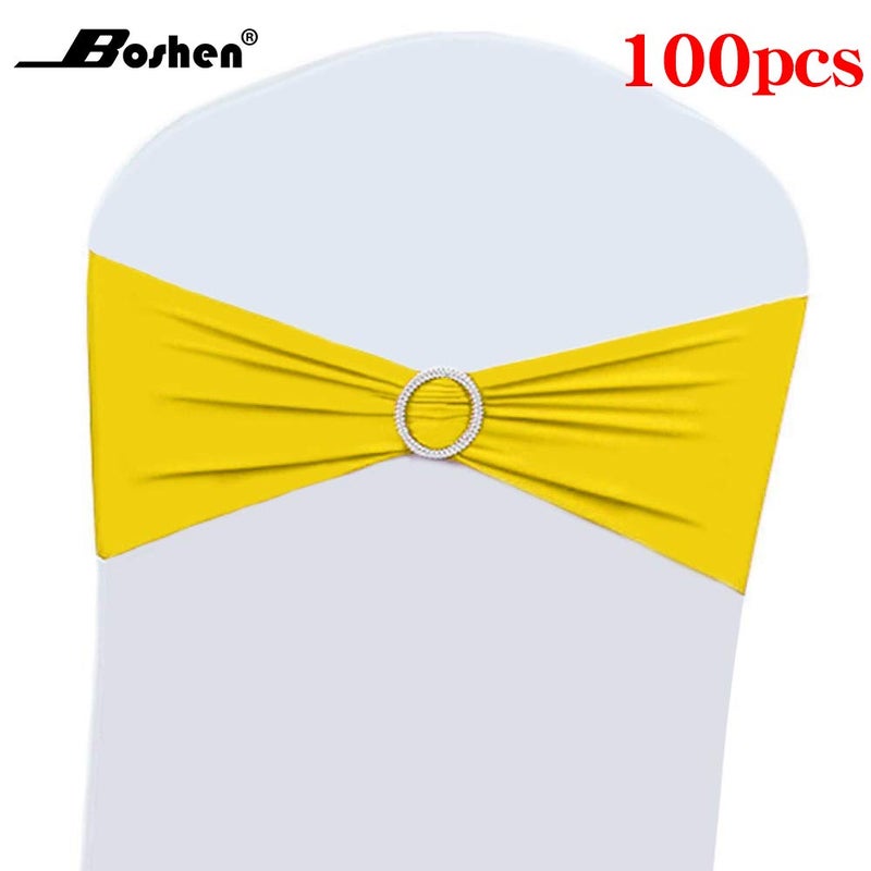 Boshen 100PCS Wedding Chair Decorations Stretch Chair Bows and Sashes for Party Ceremony Reception Banquet Spandex Chair Covers slipcovers (100, Yellow) - Image 5